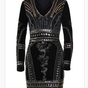 HOLIDAY PARTY NEW YEARS EVE ENDLESS ROSE STRETCH VELVET EMBELLISHED DRESS,  MED